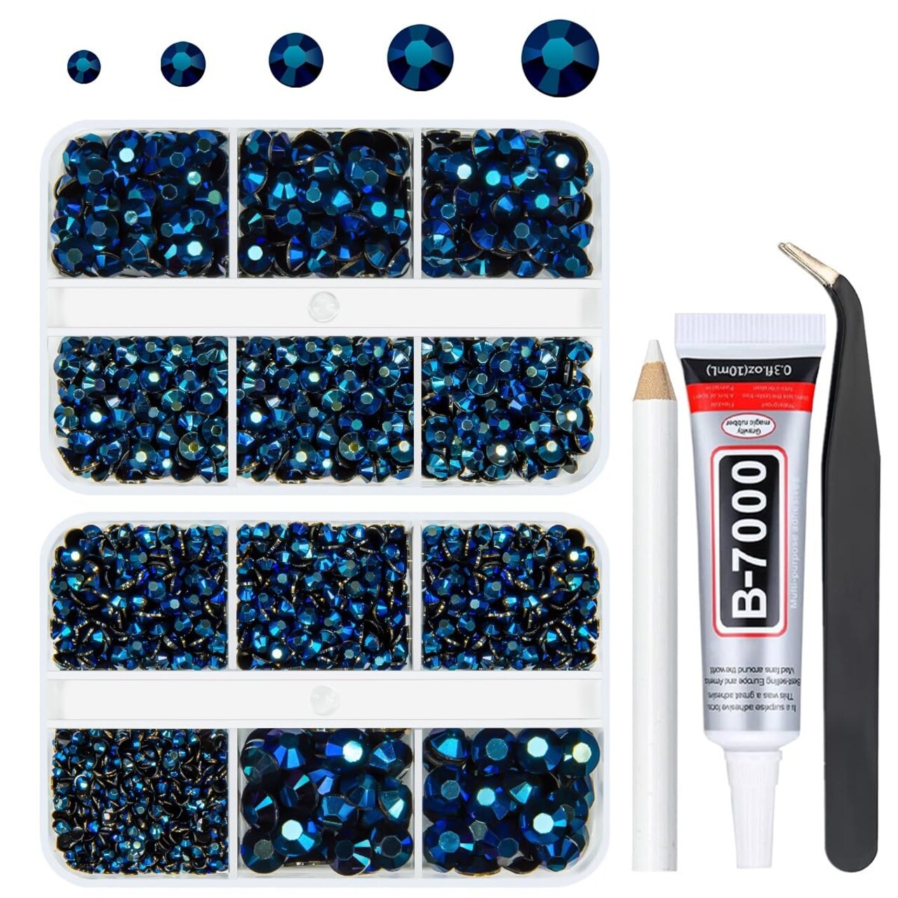 qiipii Ink Blue Resin Rhinestones for Crafting 2mm-6mm Flatback Navy Blue Jelly Rhinestones Non-Hotfix Stones Diamonds Gems Charms for Nails Face Eyes Makeup Tumblers Bottles DIY Crafts Shoes